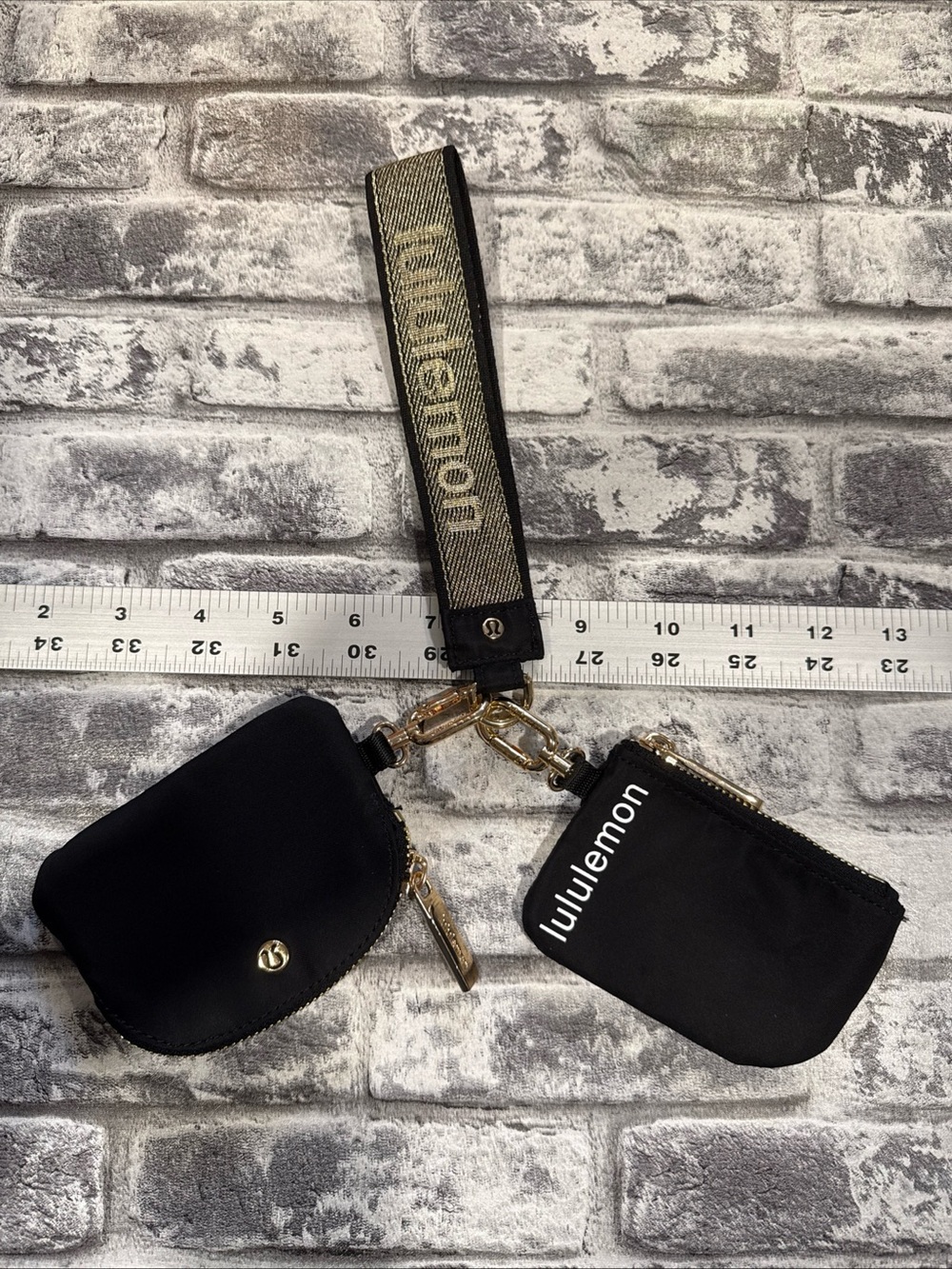 lululemon Black/Gold 2-Piece Dual Pouch Wristlet Organizer Set w/Detachable Logo - Picture 2 of 6